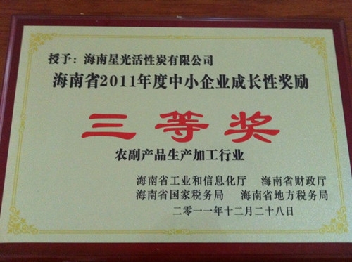 2011年度海南中小型企業(yè)成長鼓勵(lì)獎(jiǎng)三等獎(jiǎng)